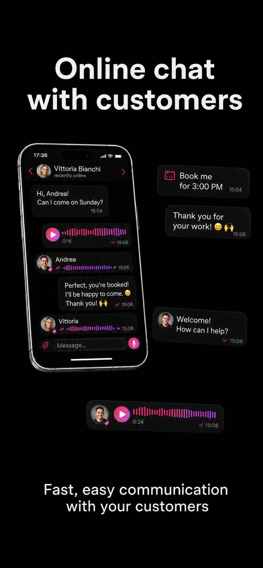 Chat in the minibi app in dark mode
